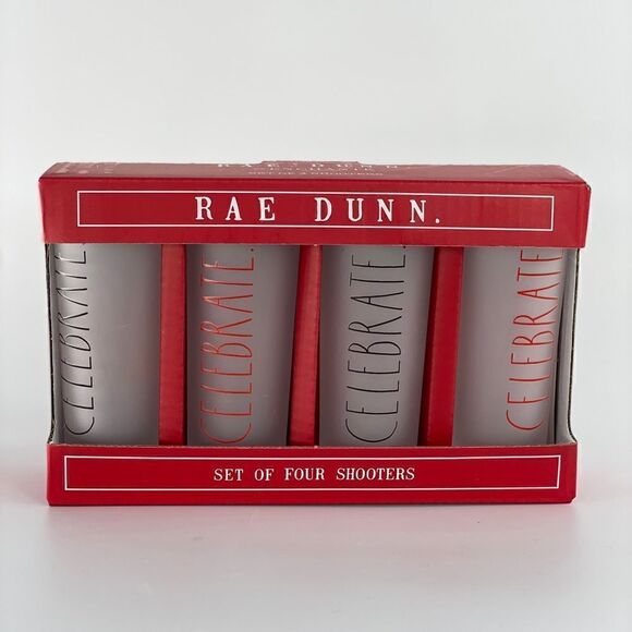 Rae Dunn Set of 4 Celebrate Shot Glass Shooters - Picture 1 of 8